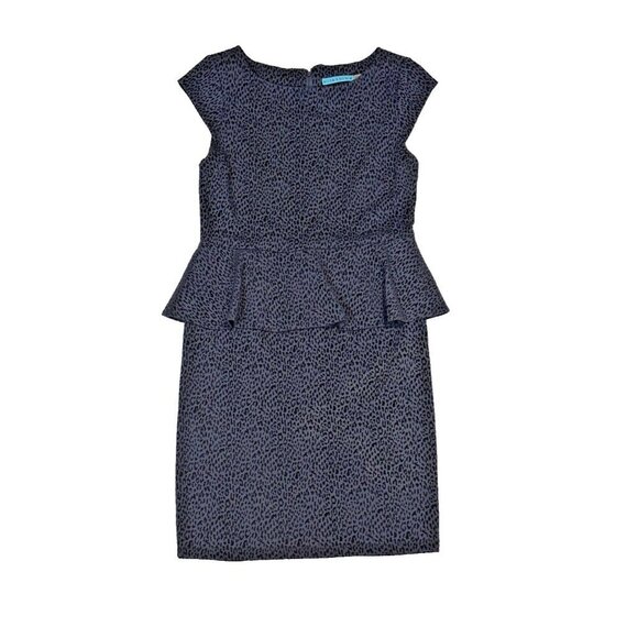 Alice + Olivia Victoria Peplum Dress Velvet Navy Leopard Print Size 8 Sheath - Picture 1 of 12